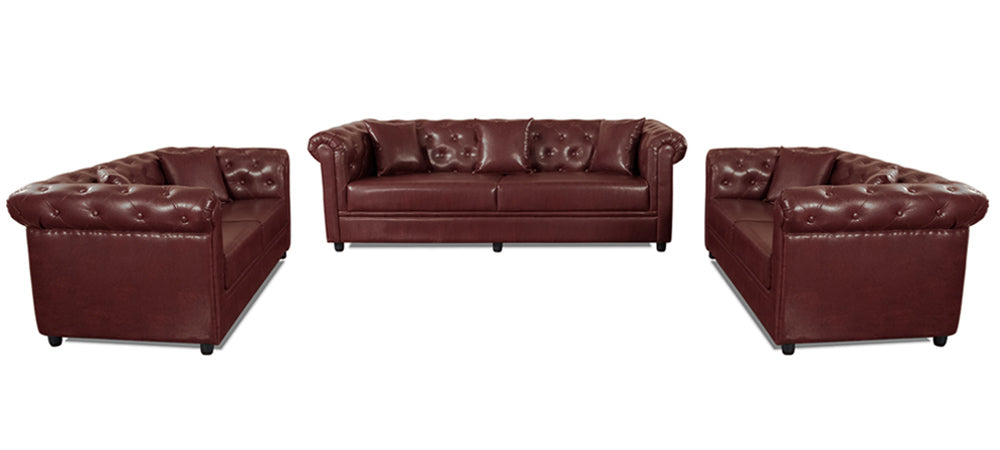 Royale - Garnet Cherry Leatherite Sofa (3-2-2 Sofa Combo)