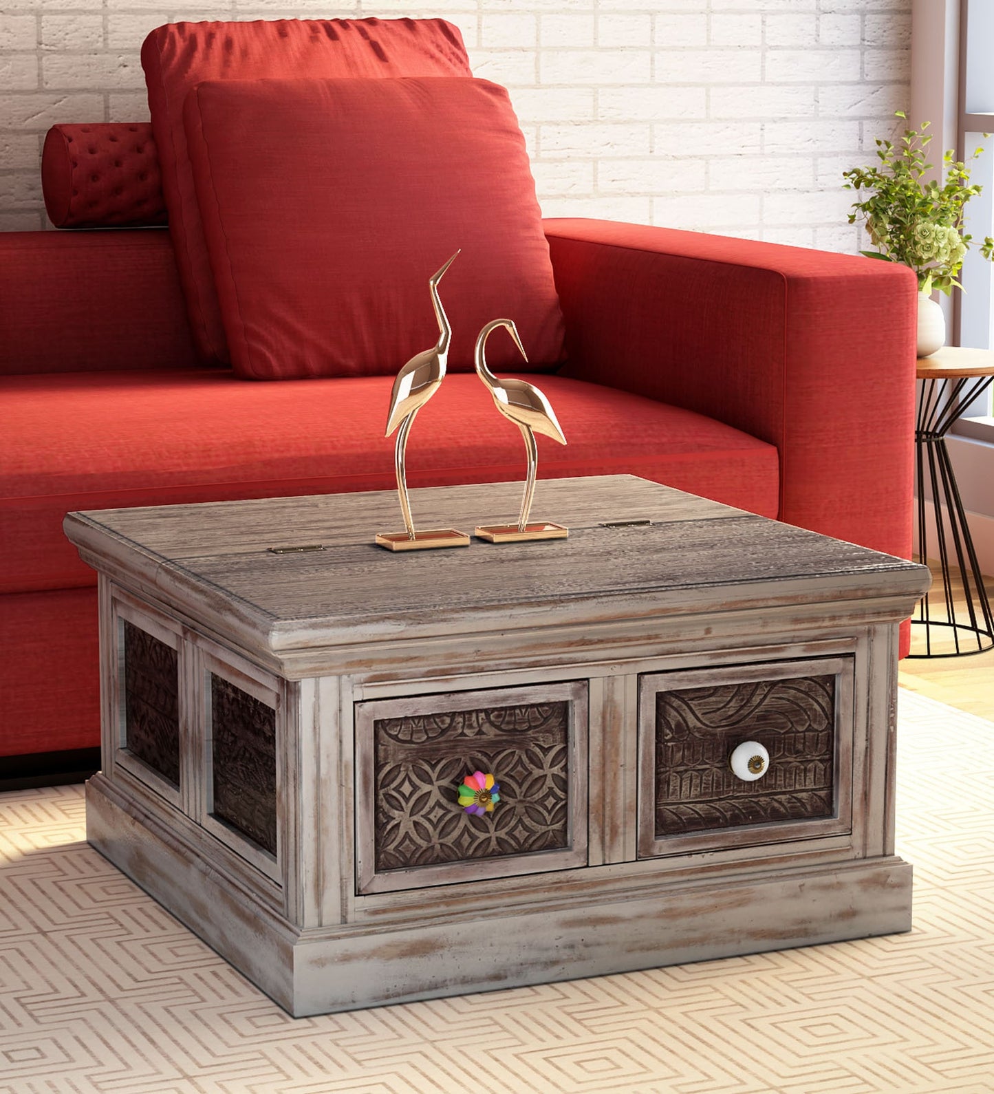 Solid Wood Trunk In Distress Finish