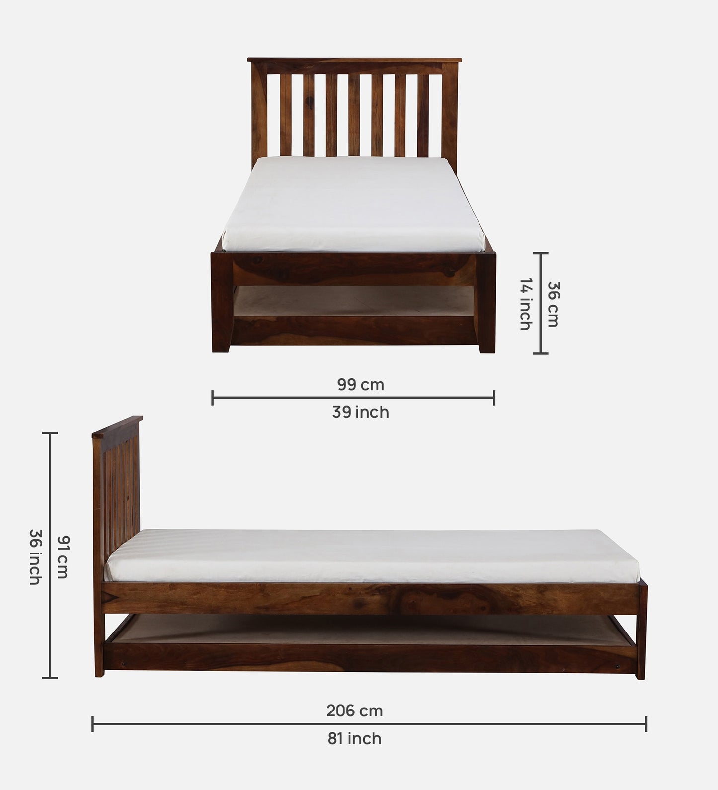 Sheesham Wood Two Single Beds In Provincial Teak Polish Finish