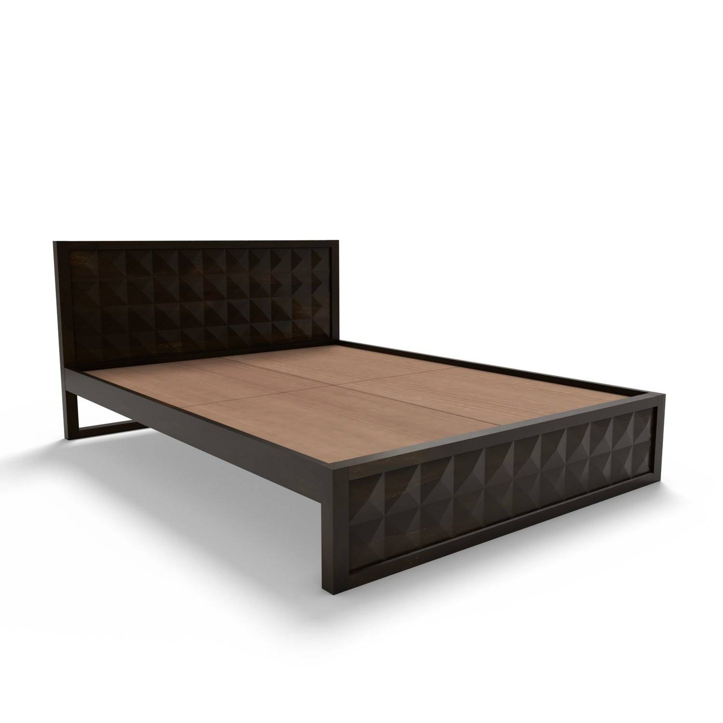 Non Storage King Bed In Solid Sheesham Wood In Walnut Polish Finish