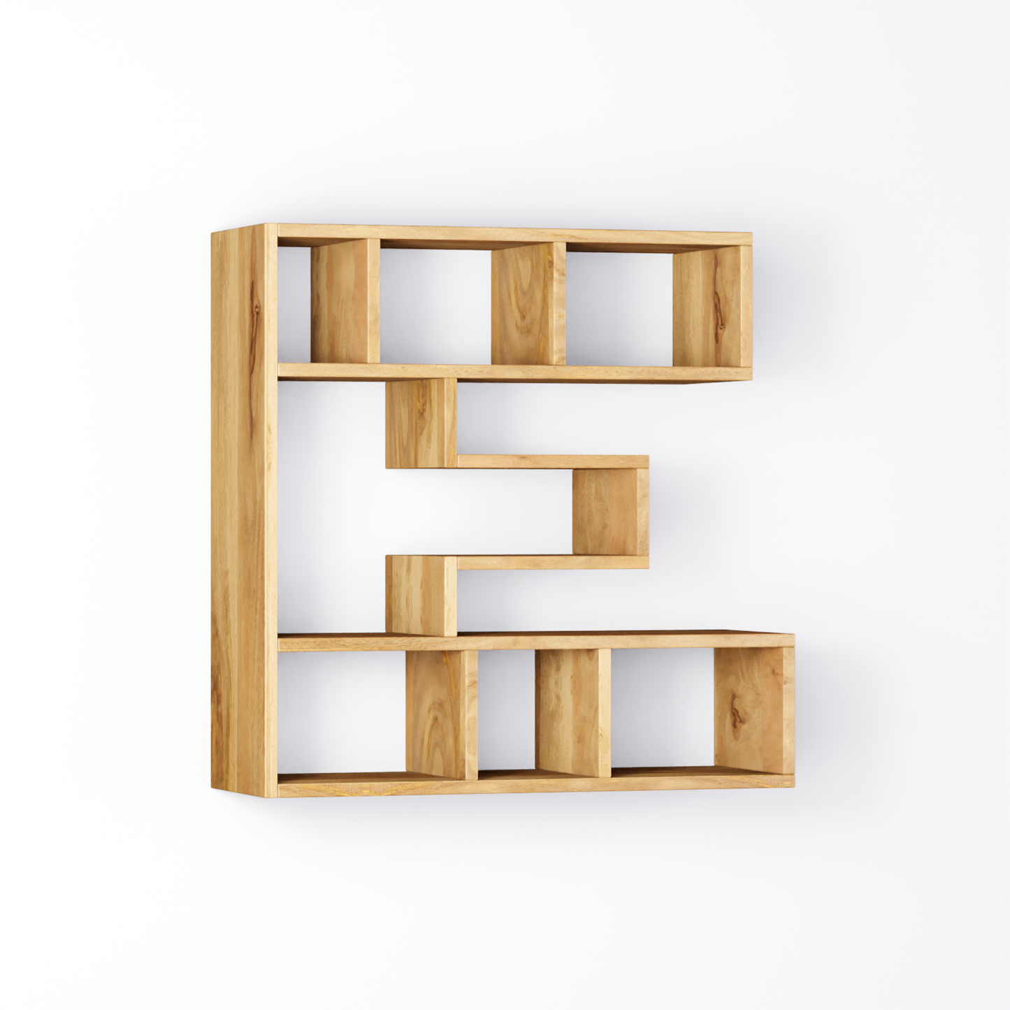 Bookshelf Alphabet "E" In Mango Wood Natural Polish Shade For  Books & Decor