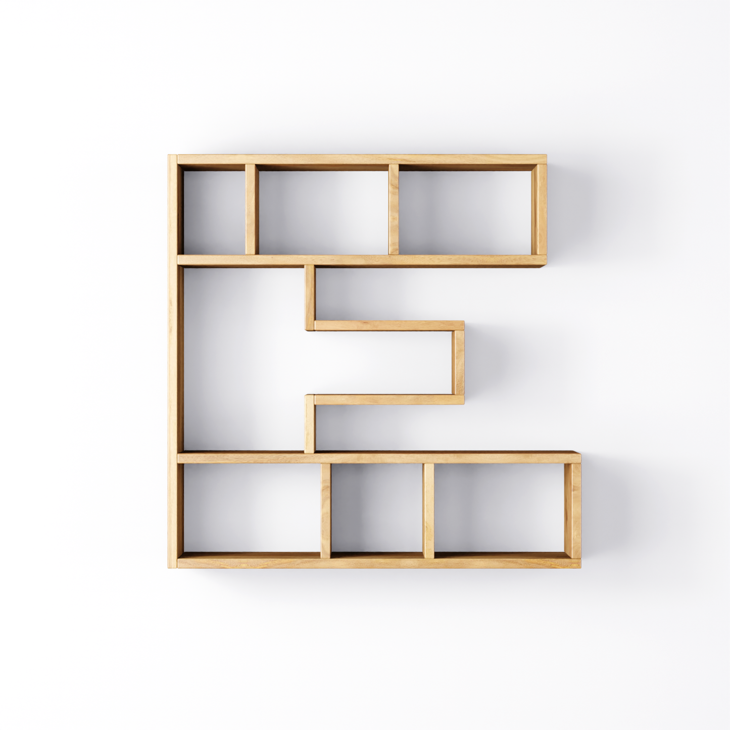 Bookshelf Alphabet "E" In Mango Wood Natural Polish Shade For  Books & Decor