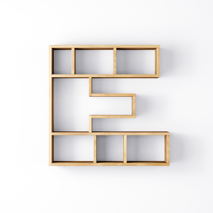 Bookshelf Alphabet "E" In Mango Wood Natural Polish Shade For  Books & Decor