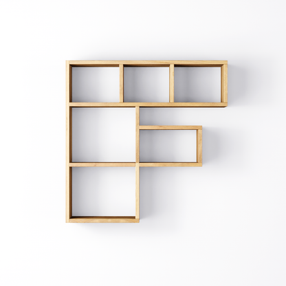 Bookshelf Alphabet "F" In Mango Wood Natural Polish Shade For  Books & Decor