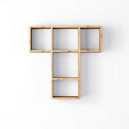 Bookshelf Alphabet "T" In Mango Wood Natural Polish Shade For  Books & Decor