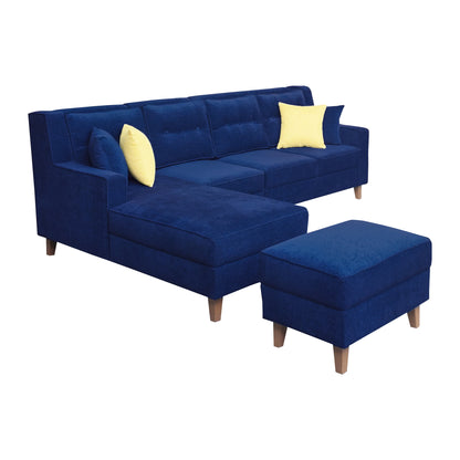Santafee Fabric 6 Seater Corner Sofa With Ottoman - Blue
