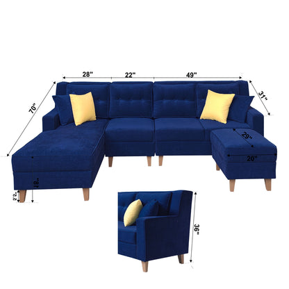 Santafee Fabric 6 Seater Corner Sofa With Ottoman - Blue