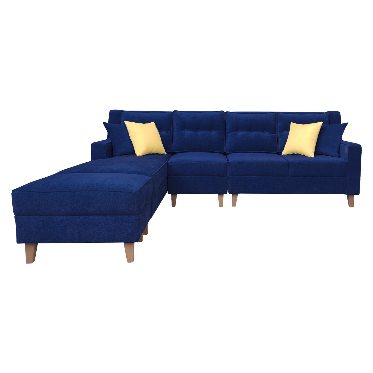 Santafee Fabric 6 Seater Corner Sofa With Ottoman - Blue