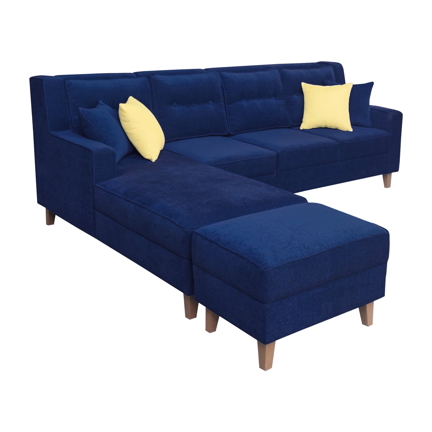 Santafee Fabric 6 Seater Corner Sofa With Ottoman - Blue