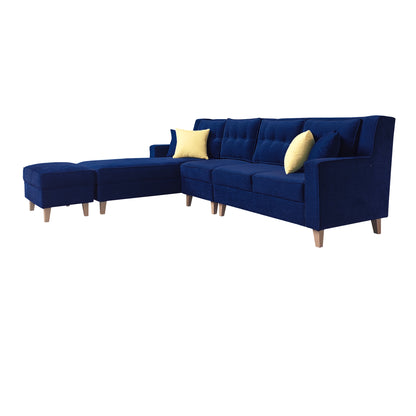 Santafee Fabric 6 Seater Corner Sofa With Ottoman - Blue