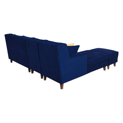 Santafee Fabric 6 Seater Corner Sofa With Ottoman - Blue