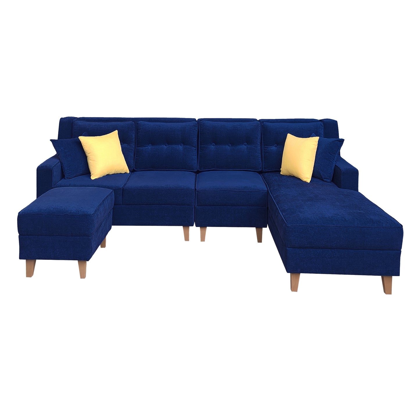 Santafee Fabric 6 Seater Corner Sofa With Ottoman - Blue