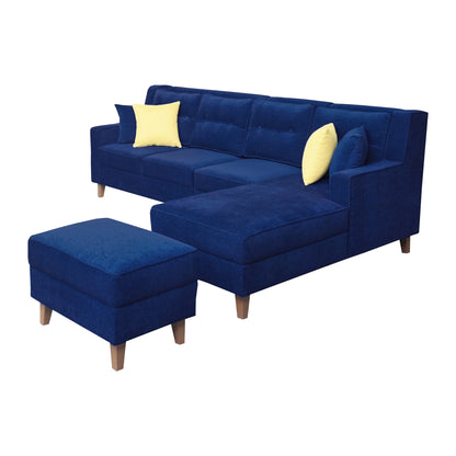Santafee Fabric 6 Seater Corner Sofa With Ottoman - Blue