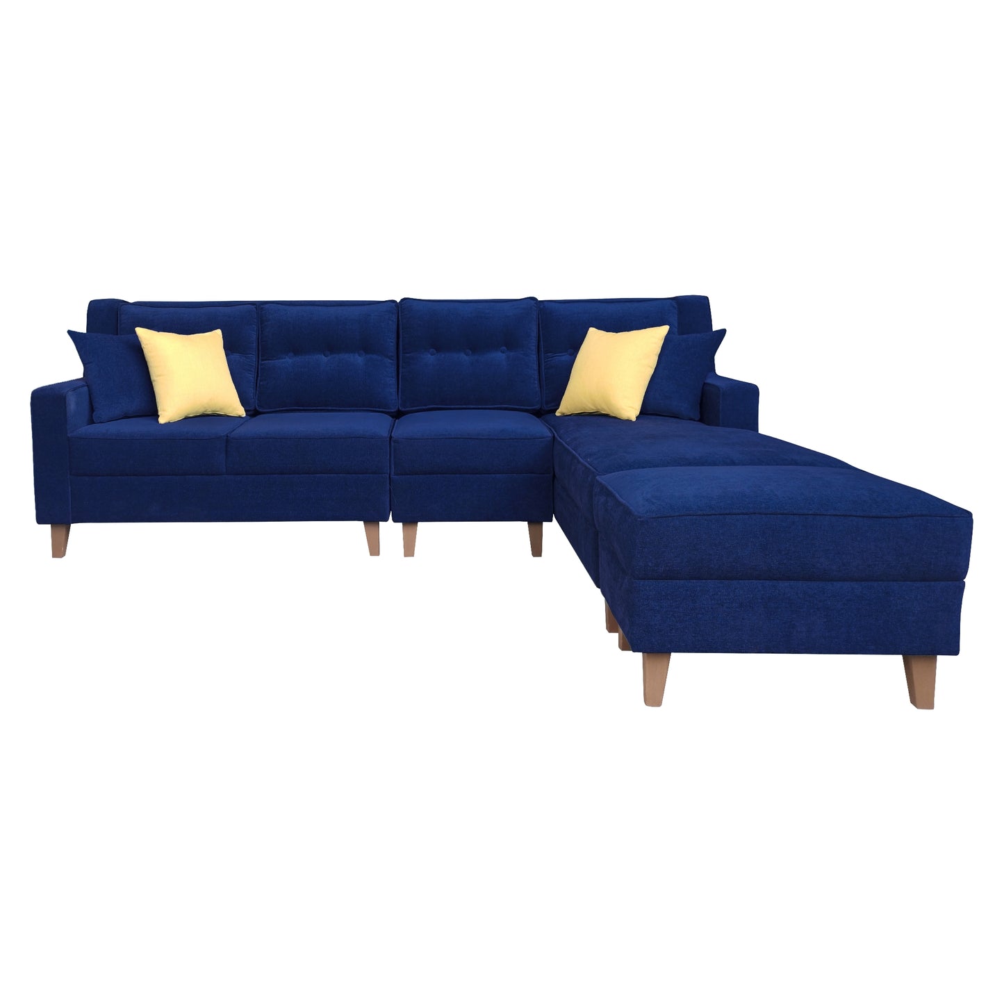 Santafee Fabric 6 Seater Corner Sofa With Ottoman - Blue