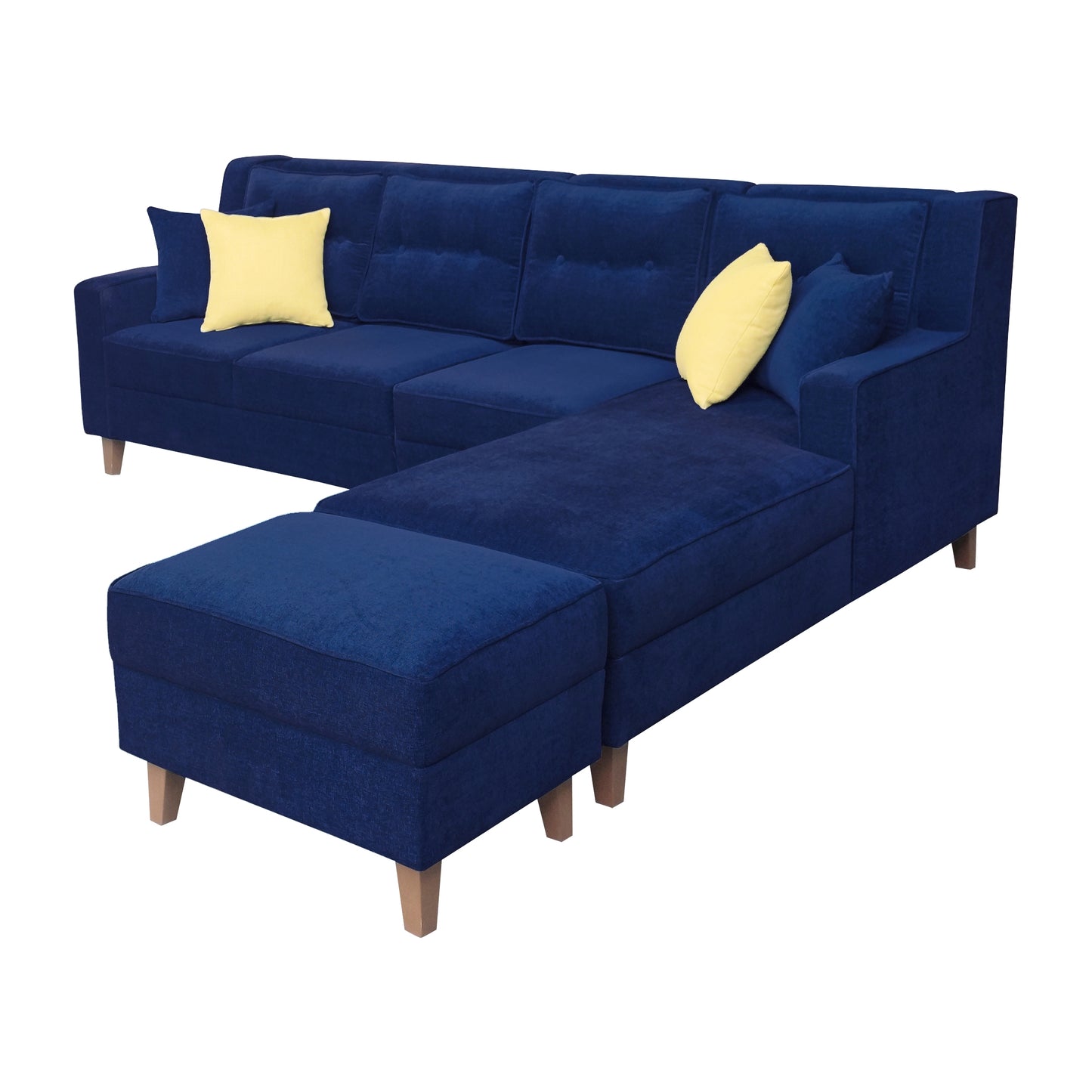 Santafee Fabric 6 Seater Corner Sofa With Ottoman - Blue
