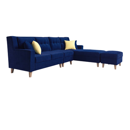 Santafee Fabric 6 Seater Corner Sofa With Ottoman - Blue