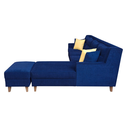Santafee Fabric 6 Seater Corner Sofa With Ottoman - Blue