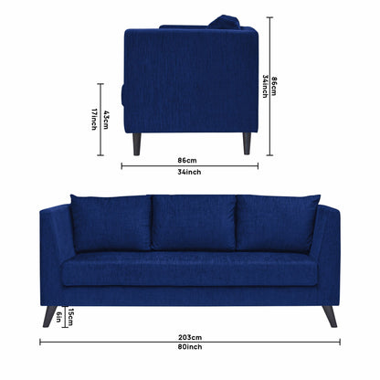 Royce Cushion Back Fabric Sofa - Navy Blue