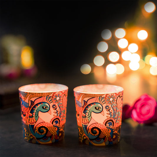 Peacock Admiration Candle Votive Set of 2