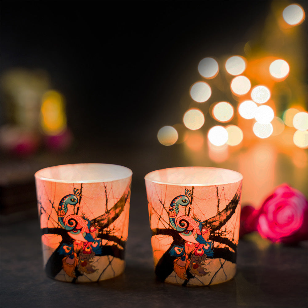 Charismatic Peacock Candle Votives Set of 2