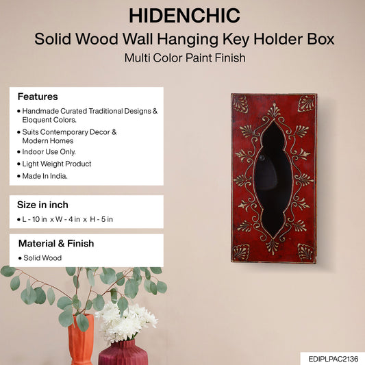 Onkar - Solid Wood Wall Hanging Key Holder Box - Multi Colour Paint Finish