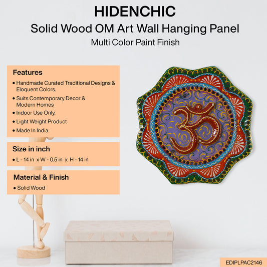 Mahak - Solid Wood OM Art Wall Hanging Panel - Multi Colour Paint Finish