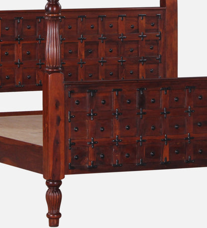 Sheesham Wood King Size Non Storage Poster Bed In Honey Oak Finish