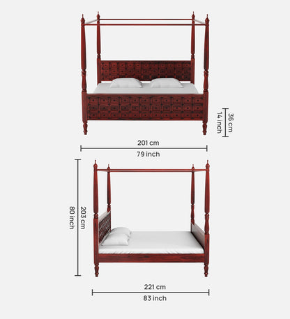 Sheesham Wood King Size Non Storage Poster Bed In Honey Oak Finish