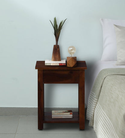Sheesham Wood Bedside Table With Drawer In Provincial Teak Finish