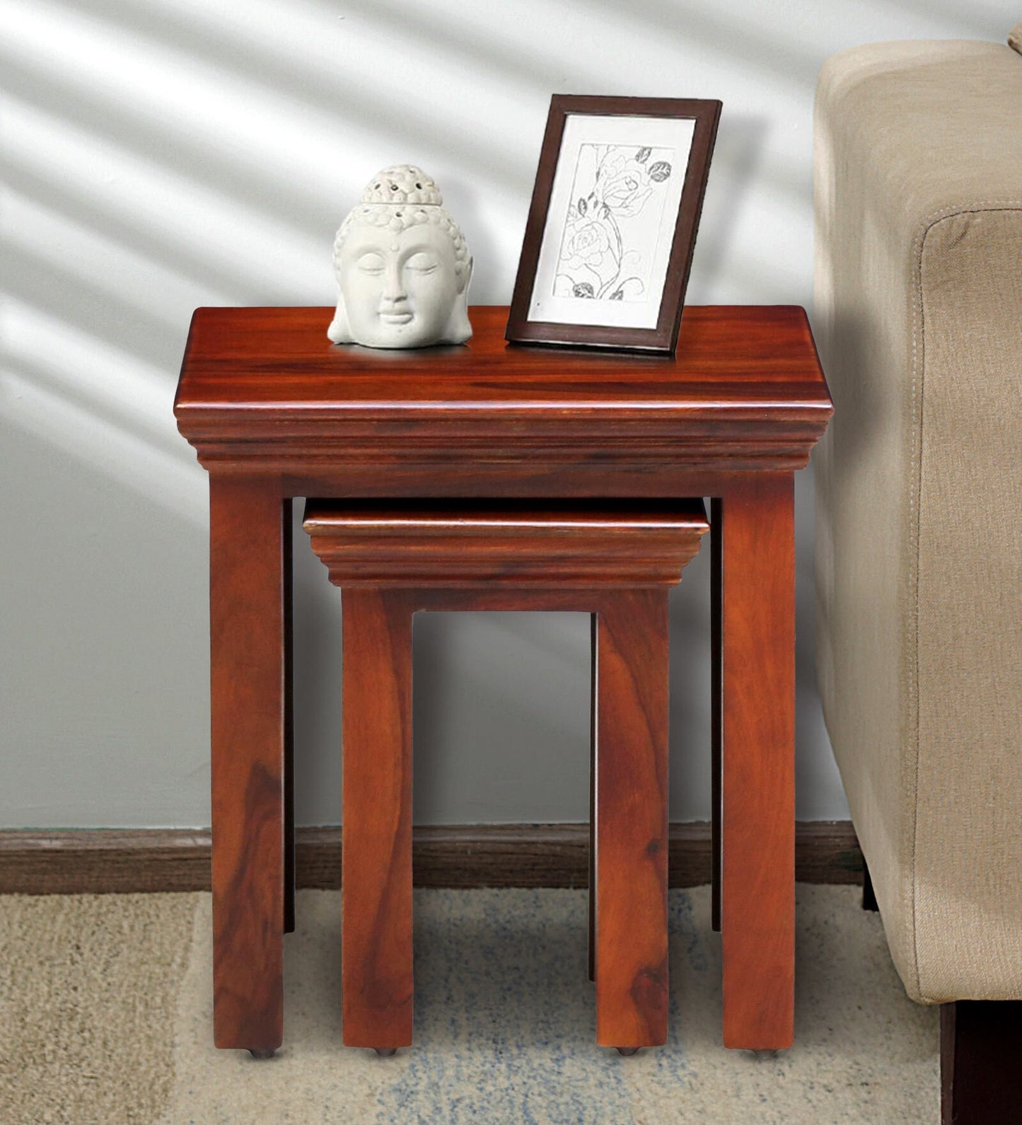 Carol - Sheesham Wood Nest Of Tables In Honey Oak Finish
