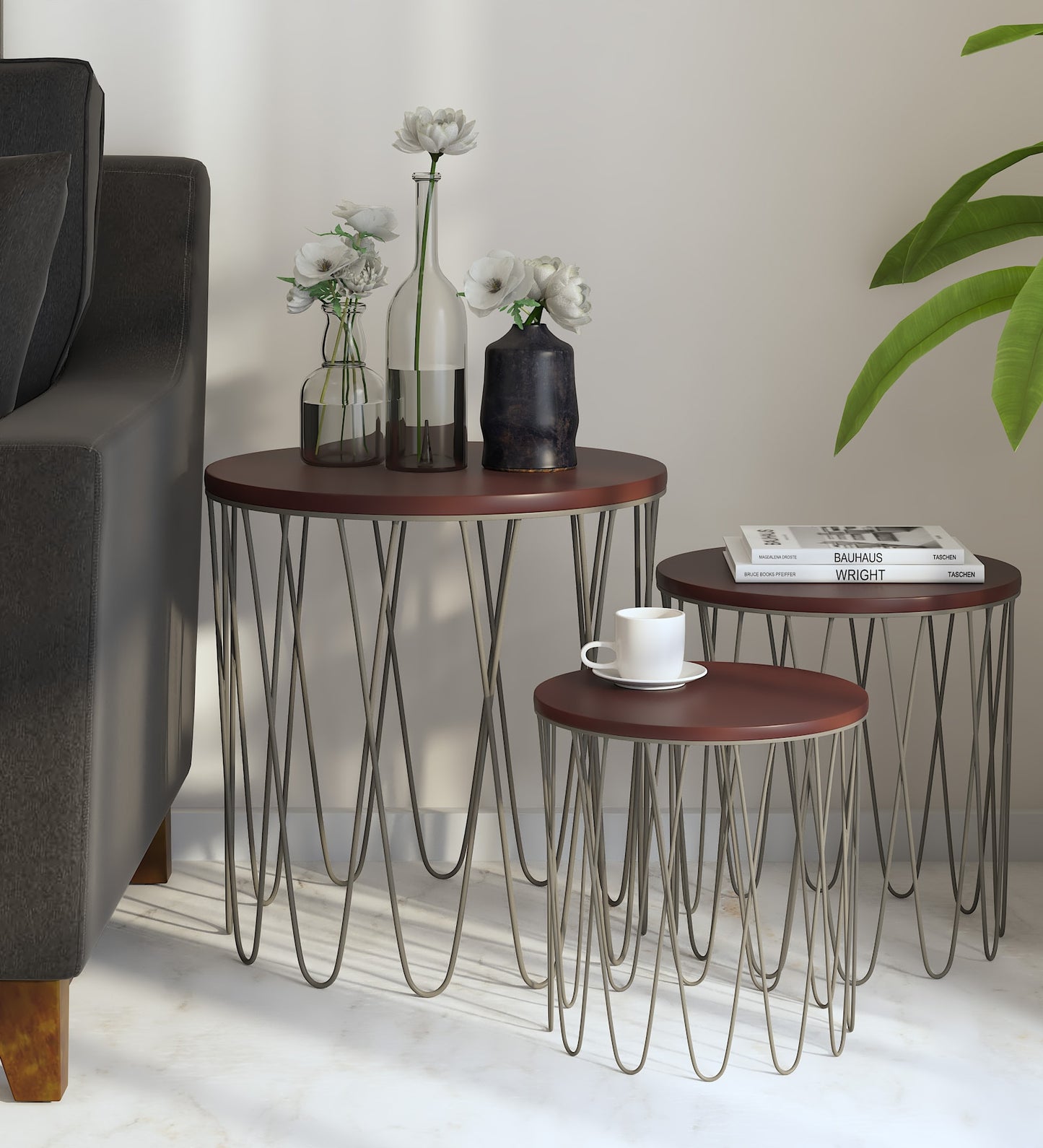 Masper - Solid Wood Nest Of Tables In Metal Base Frame