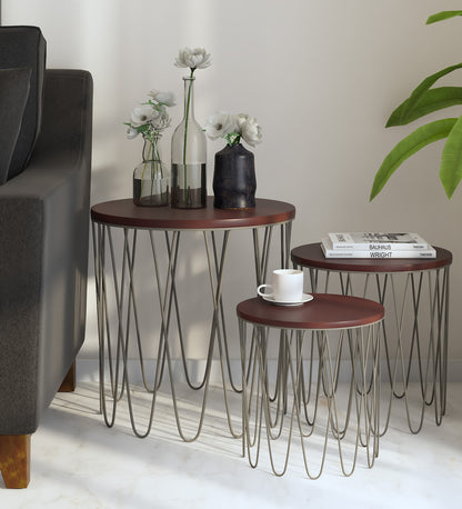 Masper - Solid Wood Nest Of Tables In Metal Base Frame