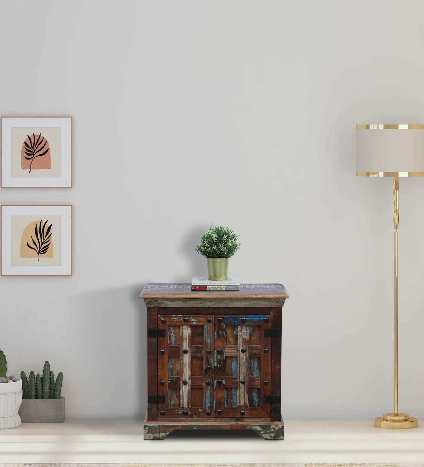 Solid Reclaimed Wood Storage Cabinet In Distress Finish