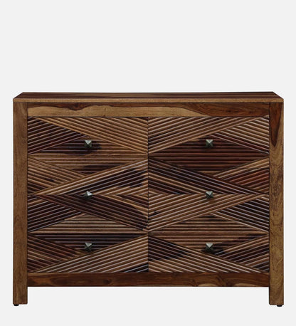 Sheesham Wood Chest Of Six Drawers In Natural Teak Polish Finish