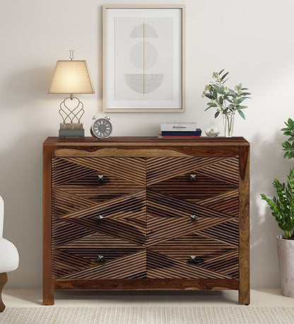 Sheesham Wood Chest Of Six Drawers In Natural Teak Polish Finish