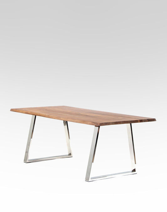 Solid Wood And Iron Dining Table In Teak Finish