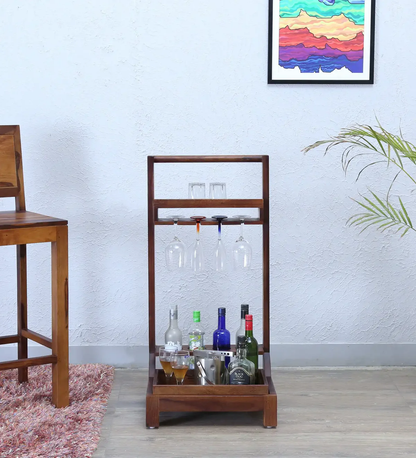 Solid Wood Bar Cabinet In Teak Finish