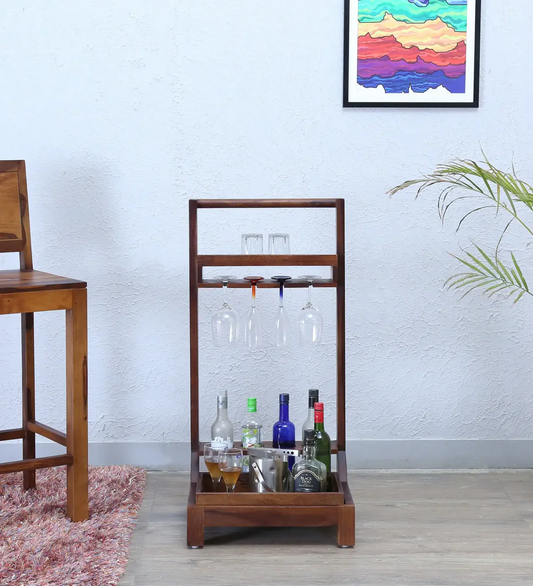 Solid Wood Bar Cabinet In Teak Finish