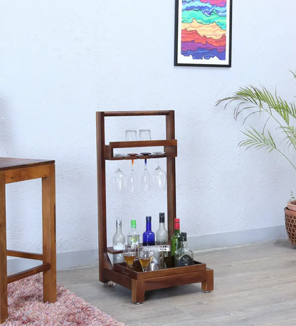 Solid Wood Bar Cabinet In Teak Finish