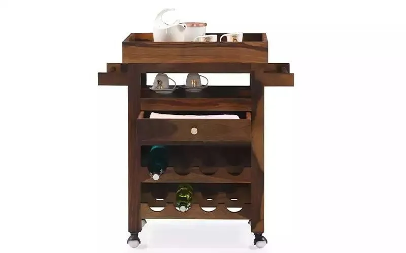 Solid Wood Bar Cabinet In Dark Brown Finish