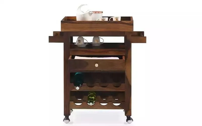 Solid Wood Bar Cabinet In Dark Brown Finish