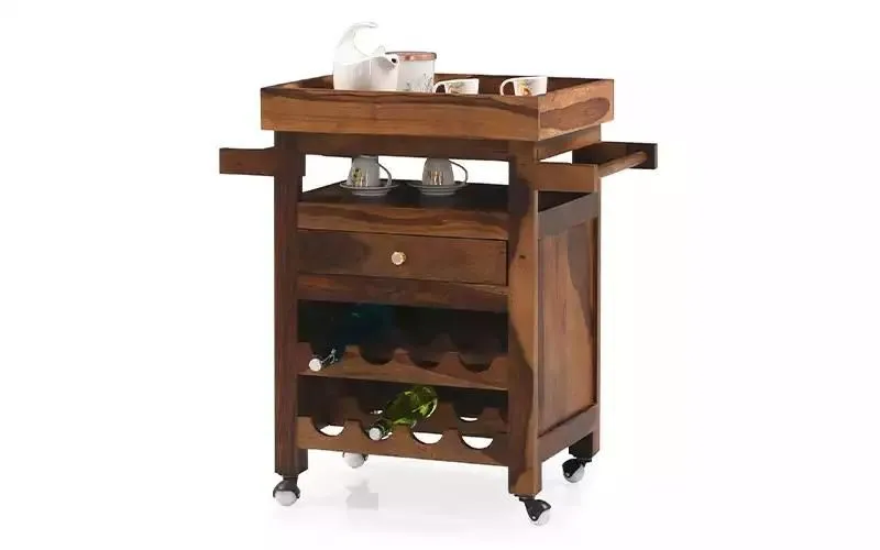 Solid Wood Bar Cabinet In Dark Brown Finish