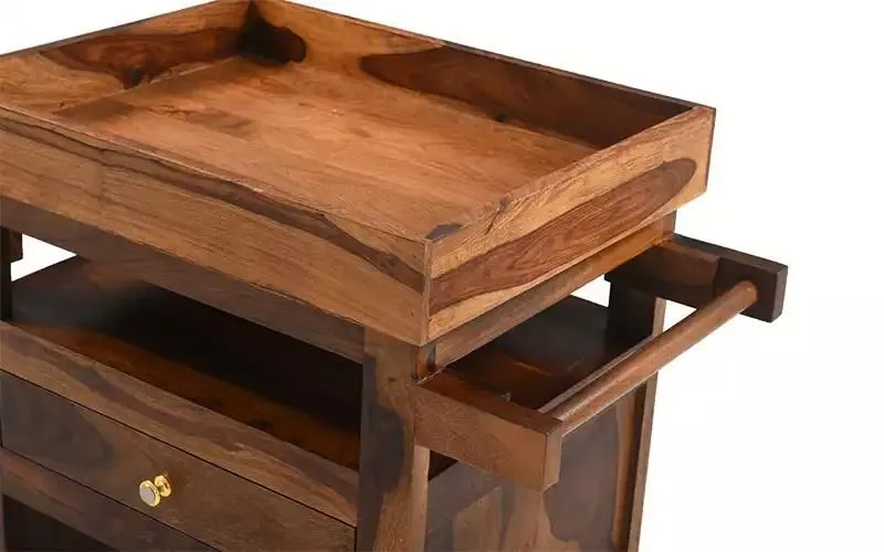 Solid Wood Bar Cabinet In Dark Brown Finish
