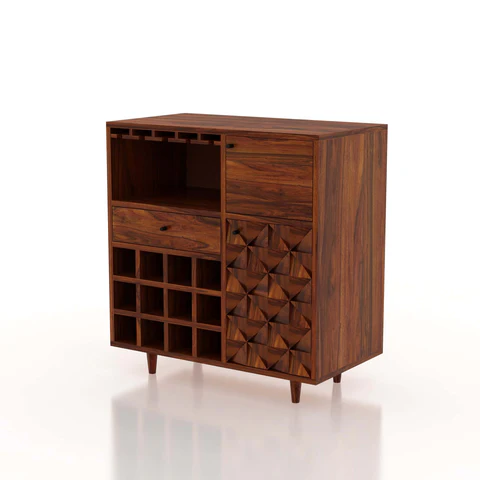 Solid Wood Bar Cabinet In Natural Finish