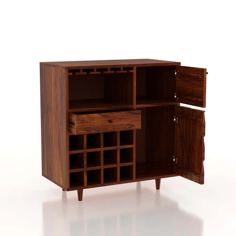 Solid Wood Bar Cabinet In Natural Finish
