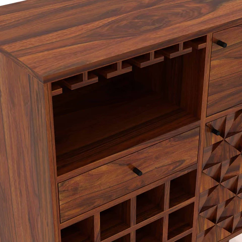 Solid Wood Bar Cabinet In Natural Finish