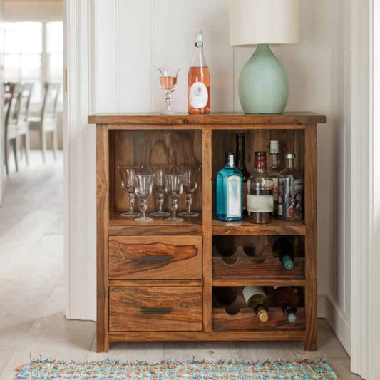 Solid Wood Bar Cabinet In Natural Finish