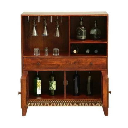 Solid Wood Bar Cabinet In Honey Oak Finish
