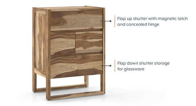 Solid Wood Bar Cabinet In Honey Oak Finish