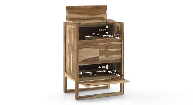 Solid Wood Bar Cabinet In Honey Oak Finish
